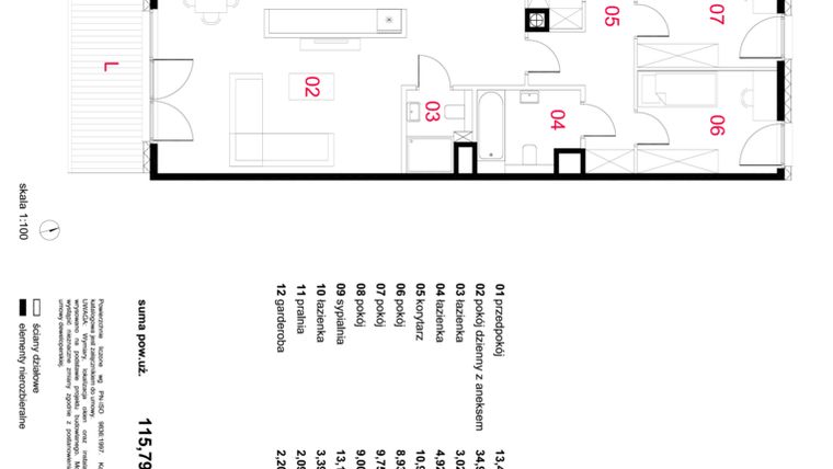 Rzut - Mieszkanie na sprzedaż 5 pokoi o powierzchni 115,79 m² - numer 80 w Osiedle Yugo