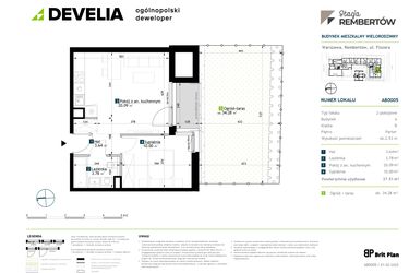 Rzut - Mieszkanie na sprzedaż 2 pokoje o powierzchni 37,51 m² - numer AB0005 w Stacja Rembertów