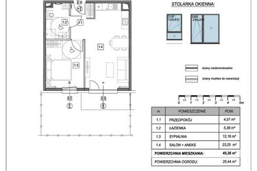 Rzut - Mieszkanie na sprzedaż 2 pokoje o powierzchni 45,36 m² - numer B.1.3 w #NaSwoim2