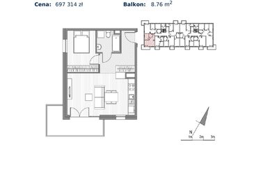 Rzut - Mieszkanie na sprzedaż 2 pokoje o powierzchni 42,78 m² - numer F.33 w Glogera bud. F i G