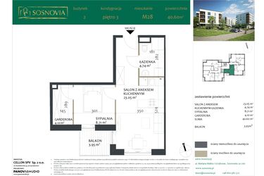 Rzut - Mieszkanie na sprzedaż 2 pokoje o powierzchni 40,6 m² - numer 2.M28 w Sosnovia