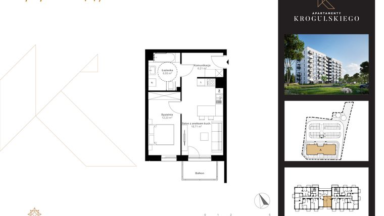 Rzut - Mieszkanie na sprzedaż 2 pokoje o powierzchni 44,08 m² - numer A1.2.01 w Apartamenty Krogulskiego