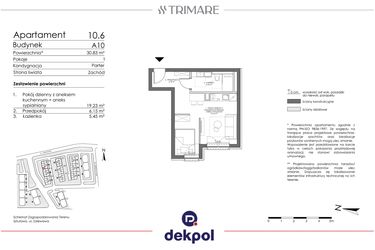 Rzut - Mieszkanie na sprzedaż 1 pokój o powierzchni 30,15 m² - numer 10.6 w Trimare