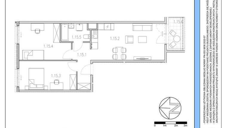Rzut - Mieszkanie na sprzedaż 3 pokoje o powierzchni 61,4 m² - numer 15 w Osiedle Solne etap II
