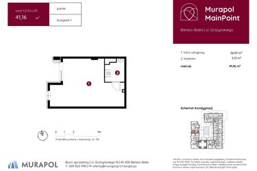 Rzut - Lokal użytkowy na sprzedaż 1 pokój o powierzchni 41,16 m² - numer 1.D.0.LU.01 w Murapol MainPoint