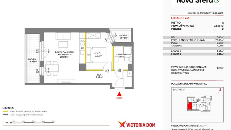 Rzut - Mieszkanie na sprzedaż 2 pokoje o powierzchni 41,9 m² - numer 265 w Miasteczko Nova Sfera 3