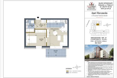 Rzut - Mieszkanie na sprzedaż 2 pokoje o powierzchni 39,72 m² - numer 21 w Apart Warszawska