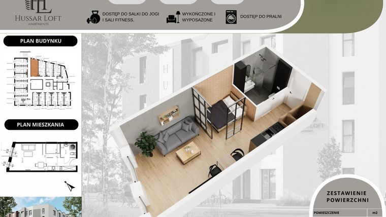 Rzut - Mieszkanie na sprzedaż 1 pokój o powierzchni 27,86 m² - numer 14 w Hussar Loft - Apartamenty inwestycyjne