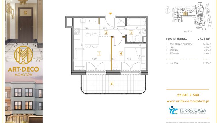 Rzut - Mieszkanie na sprzedaż 2 pokoje o powierzchni 47,34 m² - numer M24 w Art Deco Mokotów Pola