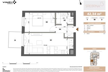 Rzut - Mieszkanie na sprzedaż 2 pokoje o powierzchni 42,34 m² - numer 10 w Srebrna 5