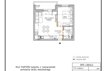 Rzut - Mieszkanie na sprzedaż 2 pokoje o powierzchni 42,1 m² - numer M5 w Osiedle Foresto etap 2