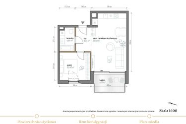 Rzut - Mieszkanie na sprzedaż 2 pokoje o powierzchni 45,82 m² - numer A/2/4 w Kopernika 71