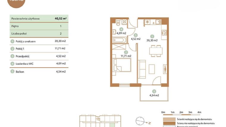 Rzut - Mieszkanie na sprzedaż 2 pokoje o powierzchni 40,52 m² - numer D21-1 w Fauna