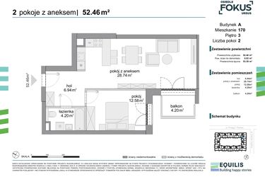 Rzut - Mieszkanie na sprzedaż 2 pokoje o powierzchni 52,46 m² - numer 170 w Osiedle Fokus Ursus