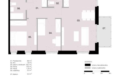 Rzut - Mieszkanie na sprzedaż 3 pokoje o powierzchni 68,85 m² - numer M2.01 w Wola Vert