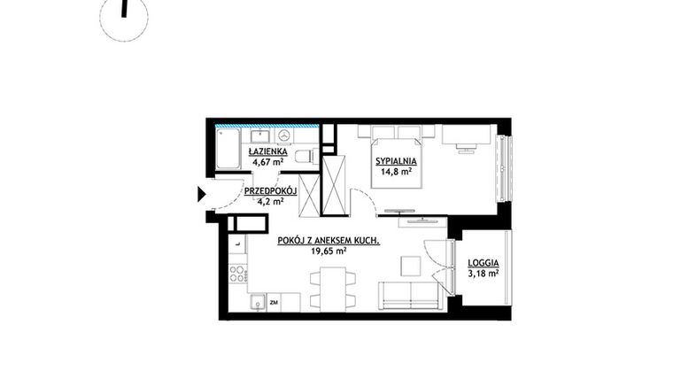 Rzut - Mieszkanie na sprzedaż 2 pokoje o powierzchni 43,32 m² - numer A26 w FUTURO