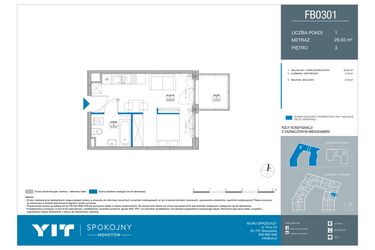 Rzut - Mieszkanie na sprzedaż 1 pokój o powierzchni 26,93 m² - numer FB0301 w Spokojny Mokotów etap II