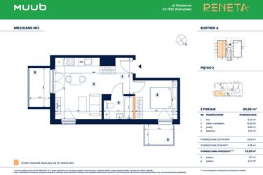 Rzut - Mieszkanie na sprzedaż 2 pokoje o powierzchni 33,53 m² - numer M13 w Reneta