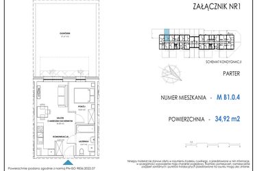 Rzut - Mieszkanie na sprzedaż 2 pokoje o powierzchni 34,92 m² - numer B1.0.4 w Apartamenty Nowe Miasto