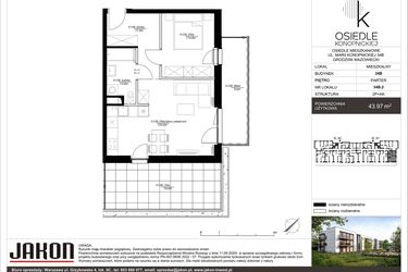 Rzut - Mieszkanie na sprzedaż 2 pokoje o powierzchni 43,97 m² - numer 34B.2 w Osiedle Konopnickiej etap II