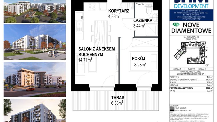 Rzut - Mieszkanie na sprzedaż 2 pokoje o powierzchni 30,76 m² - numer 5 w Nove Diamentowe
