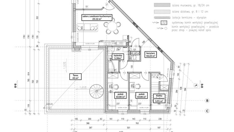 Rzut - Mieszkanie na sprzedaż 4 pokoje o powierzchni 109,07 m² - numer A2 w Chrzanowskiego 15