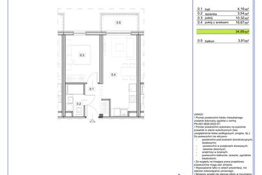 Rzut - Mieszkanie na sprzedaż 2 pokoje o powierzchni 34,69 m² - numer B.26 w EcoBerensona II