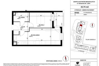 Rzut - Mieszkanie na sprzedaż 2 pokoje o powierzchni 43,74 m² - numer D.103 w Garbarska Urban Koncept
