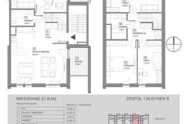 Rzut - Mieszkanie na sprzedaż 5 pokoi o powierzchni 109,38 m² - numer Z1.B.M2 w Skwer Harmonia