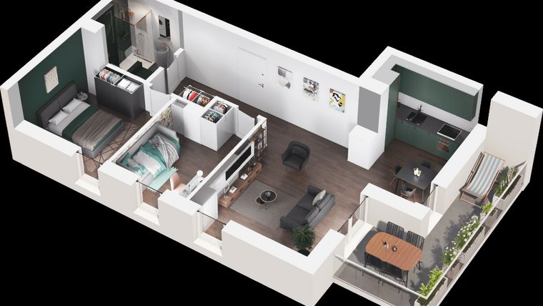 Rzut - Mieszkanie na sprzedaż 3 pokoje o powierzchni 54,57 m² - numer 22 w Apartamenty Zagajnikowa 2