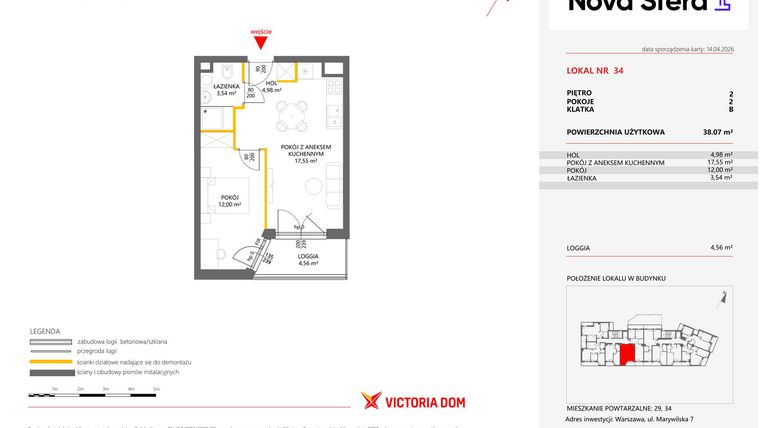 Rzut - Mieszkanie na sprzedaż 2 pokoje o powierzchni 38,07 m² - numer 34 w Miasteczko Nova Sfera 4