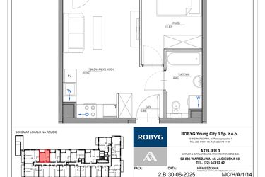 Rzut - Mieszkanie na sprzedaż 2 pokoje o powierzchni 37,2 m² - numer MC/H/A/1/14 w Modern City etap H
