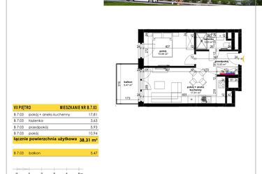 Rzut - Mieszkanie na sprzedaż 2 pokoje o powierzchni 38,31 m² - numer B 7.03 w Park Moniuszki II C