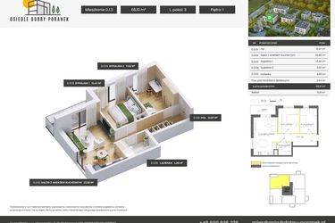 Rzut - Mieszkanie na sprzedaż 3 pokoje o powierzchni 68,1 m² - numer D.1.3 w Dobry Poranek