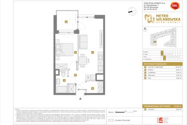 Rzut - Mieszkanie na sprzedaż 2 pokoje o powierzchni 37,85 m² - numer 6 w Apartamenty Metro Wilanowska