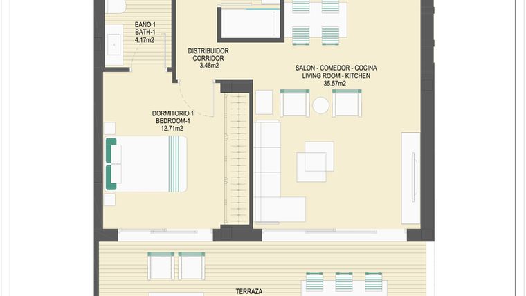 Rzut - Mieszkanie na sprzedaż 3 pokoje o powierzchni 90,54 m² - numer B61B w Arrecife by UrbinCasa