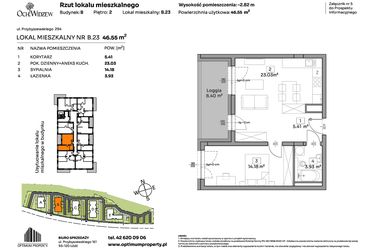 Rzut - Mieszkanie na sprzedaż 2 pokoje o powierzchni 46,55 m² - numer B.23 w Och!Widzew