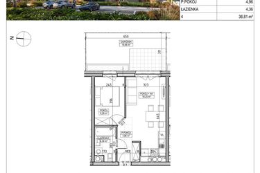 Rzut - Mieszkanie na sprzedaż 2 pokoje o powierzchni 36,81 m² - numer A3.00.05 w AURA