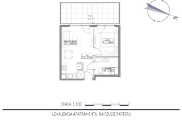 Rzut - Mieszkanie na sprzedaż 2 pokoje o powierzchni 36,04 m² - numer E3 w Apartamenty na Klifie bud. D, E i F