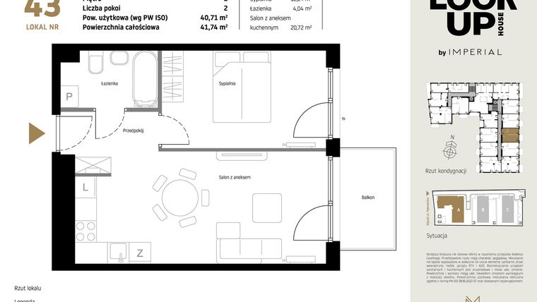 Rzut - Mieszkanie na sprzedaż 2 pokoje o powierzchni 40,71 m² - numer A43 w Look Up House