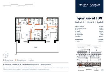 Rzut - Mieszkanie na sprzedaż 2 pokoje o powierzchni 60,05 m² - numer 108 w Apartamenty Marina Rogowo