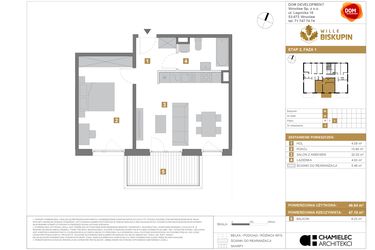 Rzut - Mieszkanie na sprzedaż 2 pokoje o powierzchni 46,64 m² - numer W8 w Wille Biskupin Etap 2.1