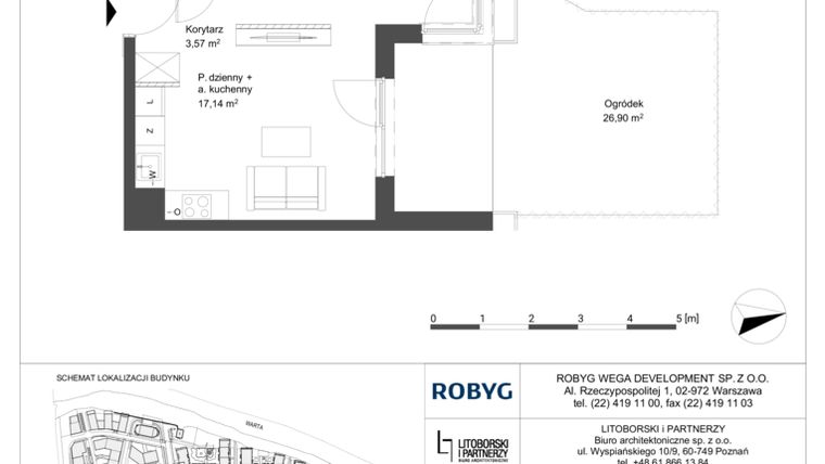 Rzut - Mieszkanie na sprzedaż 1 pokój o powierzchni 39,24 m² - numer 0M05 w Elektrovnia Garbary