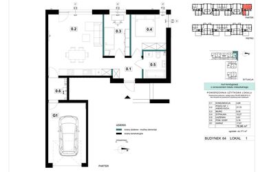 Rzut - Mieszkanie na sprzedaż 3 pokoje o powierzchni 76,86 m² - numer 64-1 w Błonie Bosco