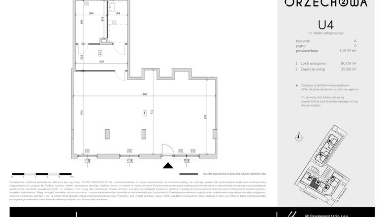 Rzut - Lokal użytkowy na sprzedaż 1 pokój o powierzchni 105,53 m² - numer U4 w Orzechowa 2