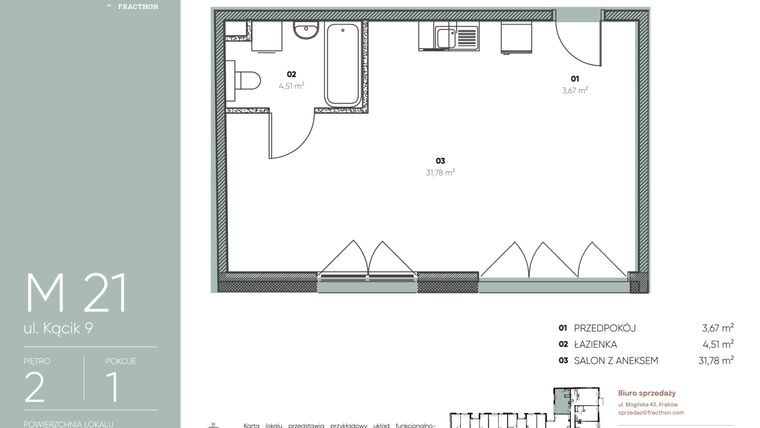 Rzut - Mieszkanie na sprzedaż 1 pokój o powierzchni 39,96 m² - numer M.21 w Ja\nas
