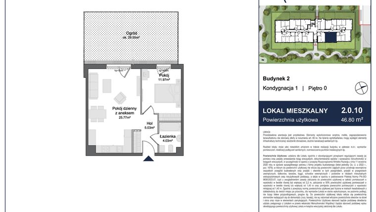 Rzut - Mieszkanie na sprzedaż 2 pokoje o powierzchni 46,8 m² - numer 2.0.10 w Rytelska