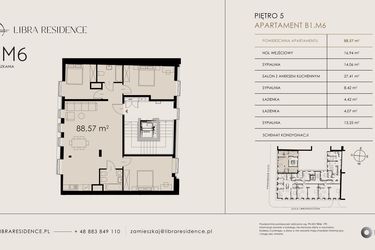 Rzut - Mieszkanie na sprzedaż 4 pokoje o powierzchni 88,57 m² - numer B1.M6 w Libra Residence