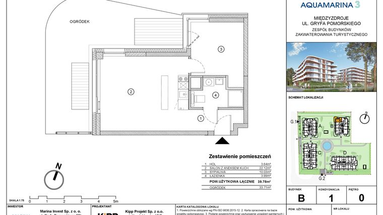 Rzut - Mieszkanie na sprzedaż 2 pokoje o powierzchni 39,78 m² - numer B1.05 w Aquamarina 3