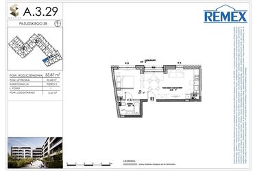 Rzut - Mieszkanie na sprzedaż 1 pokój o powierzchni 35,59 m² - numer A.3.29 w Osiedle BALTICA